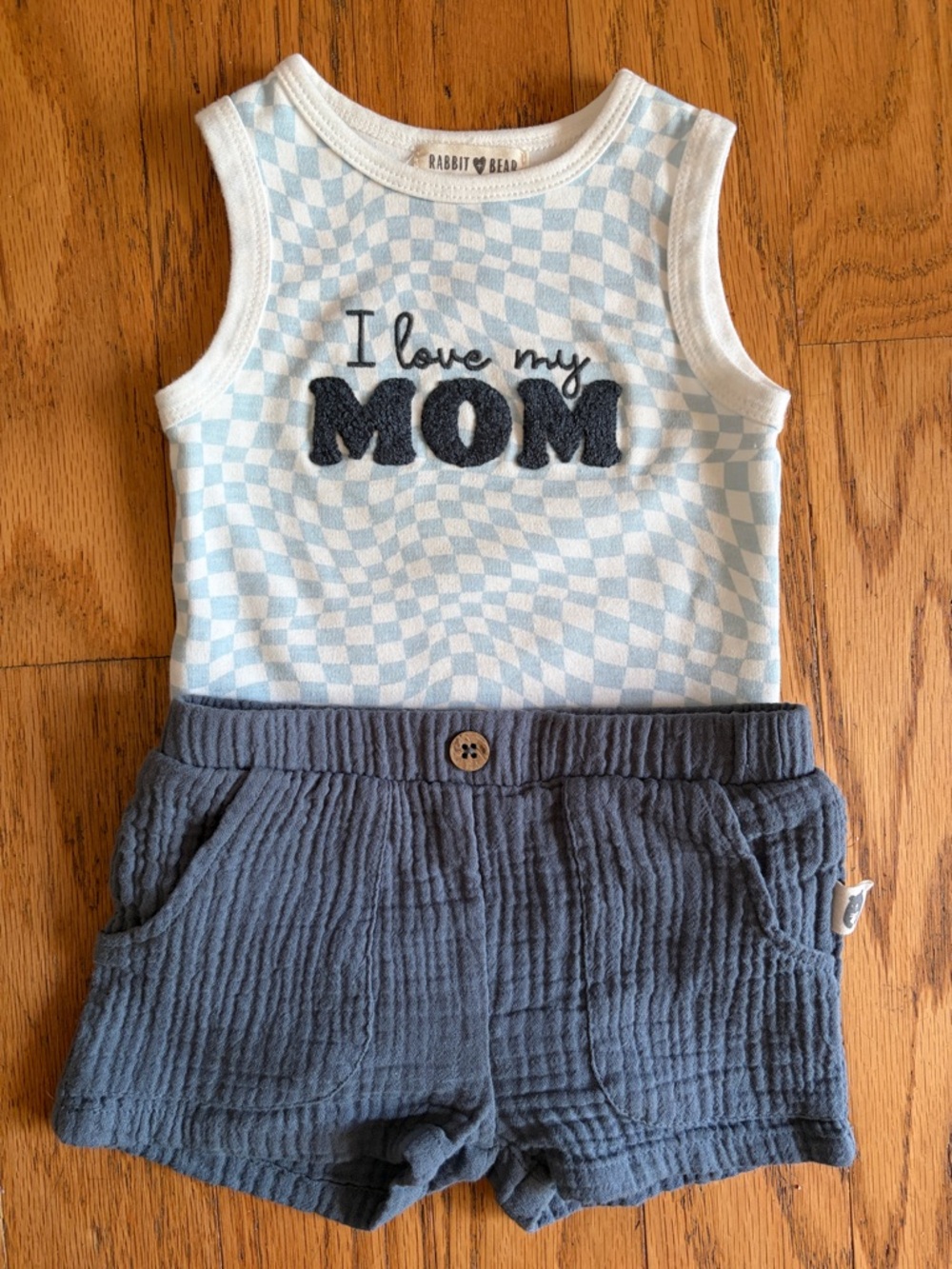 Rabbit + Bear "I Love My Mom" Blue Tank and Shorts Set